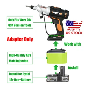 Adapter Upgrade for Worx 20v USA Vesion Cordless Tools To Ryobi 18v One+ Battery - Picture 1 of 9