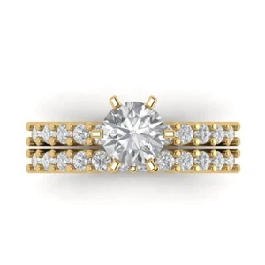 1.66 ctw 14K Yellow Gold Wedding Set - Round Cut Simulated Diamond (Ring + Band) - Picture 1 of 5