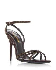 Saint Laurent Ava Embellished High Heel Sandals Women's 39/9 US Chocolate - Picture 1 of 19