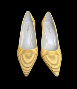 BCBG Striped Yellow Heels  Women's 7.5 - Picture 1 of 5