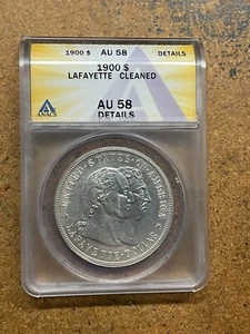 1900 LAFAYETTE $1 Silver dollar COMMEMORATIVE COIN AU58 dets GREAT EYE APPEAL - Picture 1 of 9