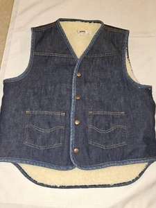 Vintage Montgomery Ward Denim Vest Mens Large Fleece Sherpa Lined Chore Barn - Picture 1 of 6