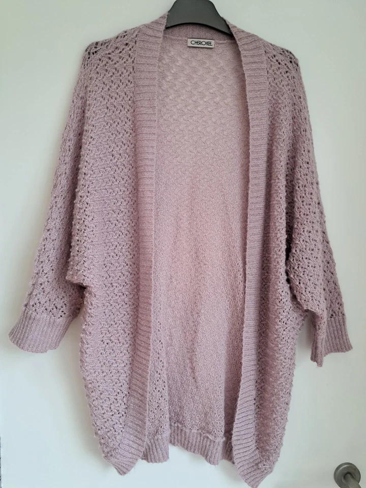 Mohair Blend Waterfall Cardigan Pink Blush Sparkle UK 20 Open Knit 3/4 Sleeve - Image 1 of 4