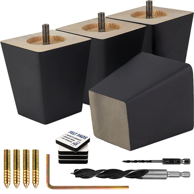 Juego de patas cuadradas negras para muebles de 4, 3 4 5 6 8 10 12 pulgadas de repuesto para pies de madera Foto 1 de 4