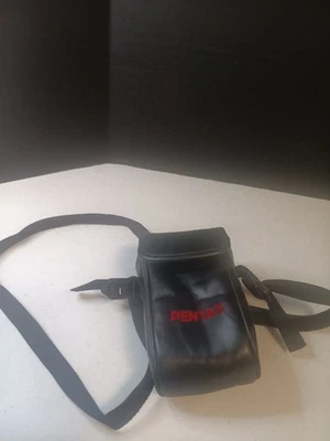 VTG Pentax Camera Shoulder Carry Case Bag Black Red Leather Point & Shoot - Image 1 of 4
