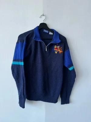 Vintage Pooh Sweater Mens Small Blue Half Zip Pullover Tigger Embroidered Tigger - Image 1 of 4
