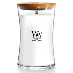 WoodWick White Tea & Jasmine Large Hourglass Jar Candle Pluswick 21.5oz NEW - Picture 1 of 9