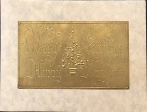 Vtg Christmas Greeting Card Gold Plate Merry Christmas Happy New Year Embossed - Picture 1 of 2