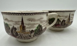 2 Tea Cup Johnson Bros Old Britain Castles Brown Transferware 2.25" x 3.5" - Picture 1 of 8
