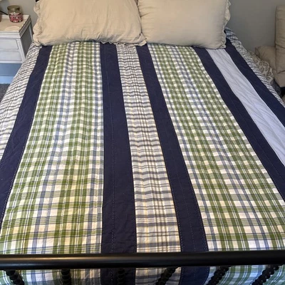 Edredom Pottery Barn Kids menino verde marinho xadrez colcha completa/queen cobertor colcha - Imagem 1 de 4