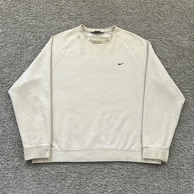 Sudadera De Colección Y2K Nike Cuello Redondo Para Hombre 2XL Crema Bordada Swoosh Años 2000 Foto 1 de 4