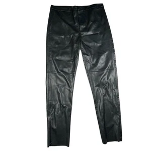 Zara Black Faux Leather Zip Ankle Pants Raw Hem Size XL - Picture 1 of 9