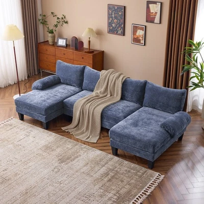 4-местный диван со шезлонгами шенильная ткань с мягкой обивкой диван океанский синий - Изображение 1 из 4