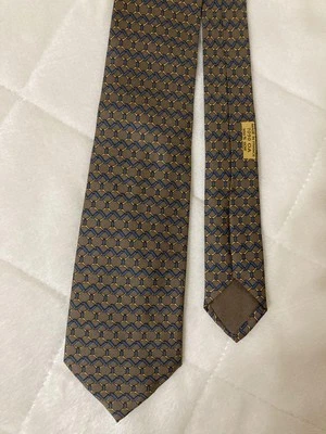 Corbata HERMES Marrón Azul Geométrica 100% Seda Hecho en Francia - Imagen 1 de 2