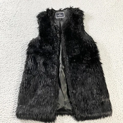 Juicy Couture Vest Womens Small Black Faux Fur Open Front Lined Shaggy Chic Y2k - Image 1 of 4