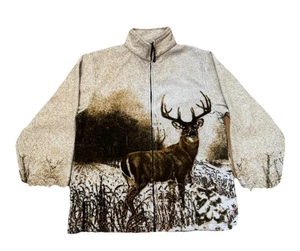 VTG Trail Crest Zip Up Fleece Jacket Buck Deer Print Nature Hunting Men’sL Cream - Picture 1 of 9