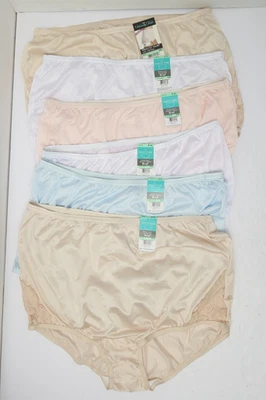 Vanity Fair Nylon Brief Panties Sz 8 / XL 6 Pair Some Lace Trim Briefs - Image 1 of 4