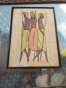 Afrikanische Volkskunst Original Batik Stoff Gemälde gerahmt signiert Kenia - Bild 1 von 6