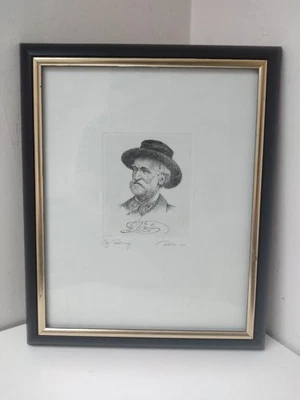 Alter Radierung - Portrait  Giuseppe  Verdi - Richter signiert  - Gerahmt - Bild 1 von 4