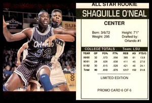Tarjeta promocional All-Star 1992-93 6 de 6 Shaquille O'Neal Orlando Magic - Imagen 1 de 1