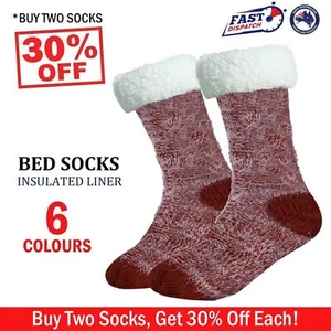 Winter Bed Socks Women Slipper Warm Fleece Lined Fluffy Non Slip Cosy Floor AU - Picture 1 of 15