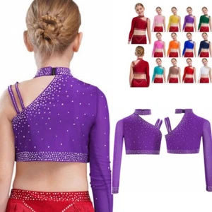 UK Girl's Dance Party Tops Sparkly T-Shirt Ballet Jazz Hip Hop Dance Costume - Picture 1 of 112