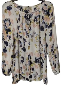 LUCKY BRAND Boho Blouse Sz M 1/4 Button w/Tie Neck Balloon Sleeve Feminine Top - Picture 1 of 6