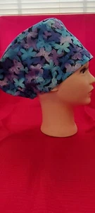 Blue & Purple Butterfly, Euro Style Scrub Cap, Adjustable Elastic Band.  Cotton  - Picture 1 of 2