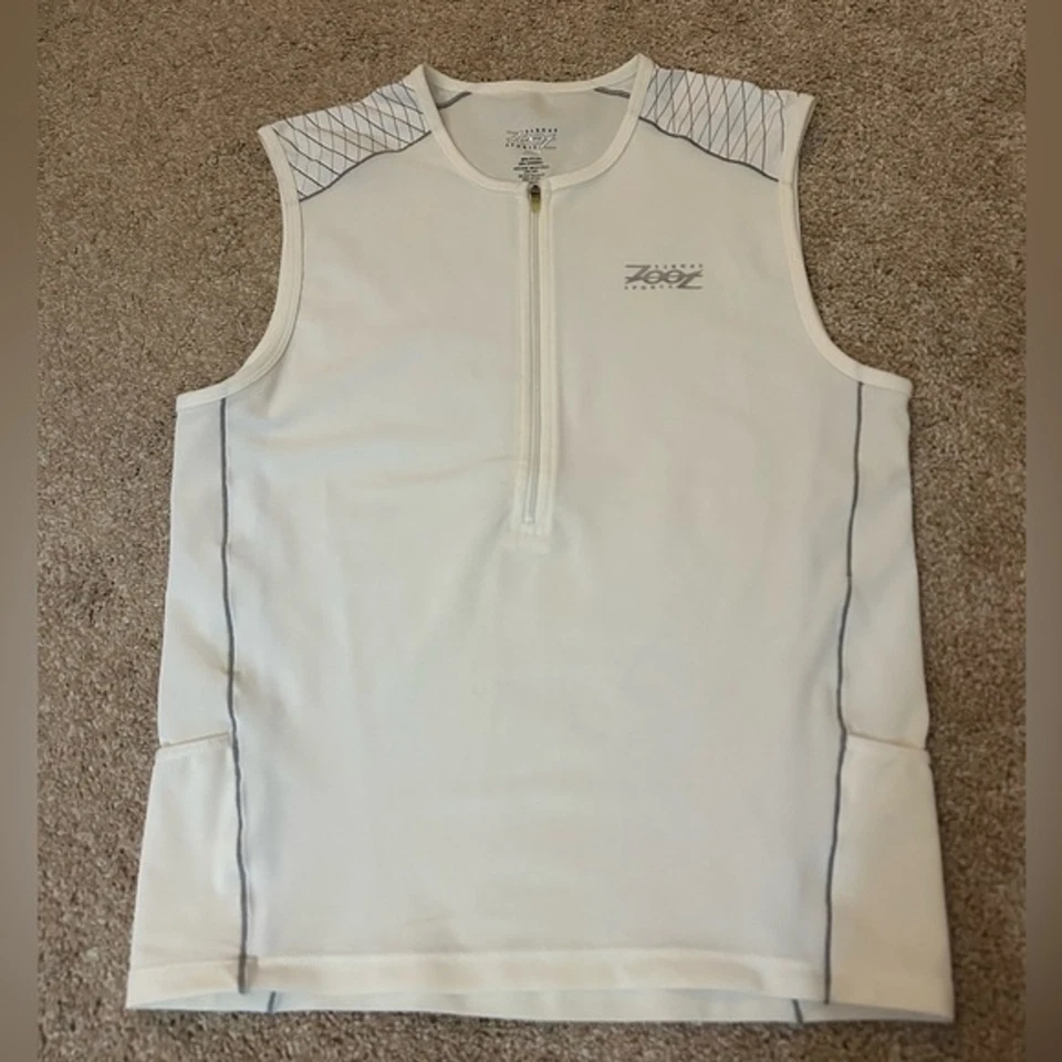 Camiseta sin mangas Zoot Performance triatlón talla pequeña blanca con detalle de hombro línea gris Foto 1 de 4