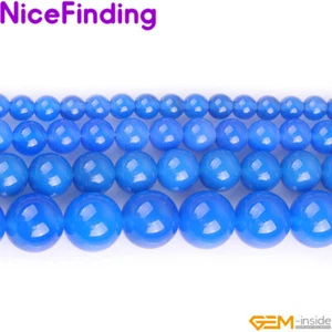 Blue Agate Natural Gemstone Round Beads For Jewelry Making 15'' Wholesale 6mm - Picture 1 of 43