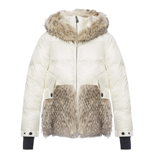 MONCLER GRENOBLE JOUX piumino corto trapuntato cappuccio vera pelliccia bianco 1 S M