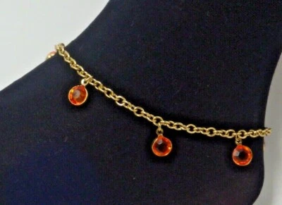 Cuentas colgantes de tobillera dorada naranja Bollywood ajustables 11 pulgadas  Foto 1 de 4