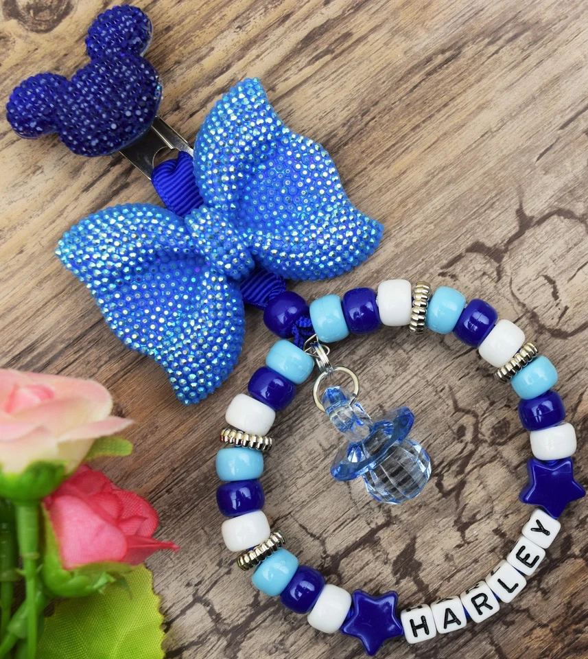 Personalised stunning pram charm in turquoise royal for baby boys girls