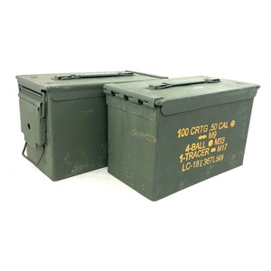 2 USGI .50 Cal Ammo Can, US Military 100 Round Metal Ammunition Box Case