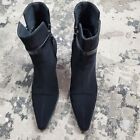 Stuart Weitzman Booties Women's 9.5m Black Nylon Leather Zip Ankle Boots 11403