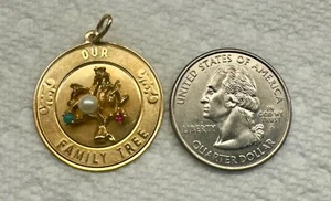 GOLD 14k 3D Circle of Life Family Tree Charm Pendant Natural Gemstones 3.9gr - Picture 1 of 7