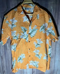 Aloha Republic 80s USA Vintage Orange Floral Hawaiian Men's Shirt Large - Picture 1 of 4