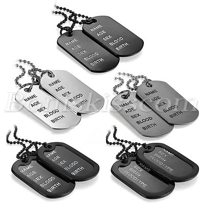 Cadena collar colgante grabado dirección 2 etiquetas de perro estilo ejército moda para hombre 27,6" Foto 1 de 2