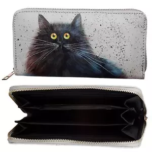 Kim Haskins Black Cat Stylish Ladies Wallet Zip Around Large Purse Coin Pouch UK - Picture 1 of 4