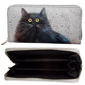 Kim Haskins Gato Negro Elegante Damas Cartera Cremallera Alrededor Grande Monedero Bolsa para Monedas Reino Unido - Imagen 1 de 4