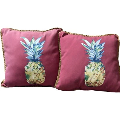 2 Allen Roth Red Pineapple Indoor/Outdoor Decor Throw Pillows Jute Trim READ  - Image 1 of 4