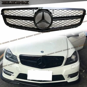 Fit BZ 08-14 W204 C-Sedan Front Bumper Grille Set- All Gloss Black B-Mesh Look - Picture 1 of 3
