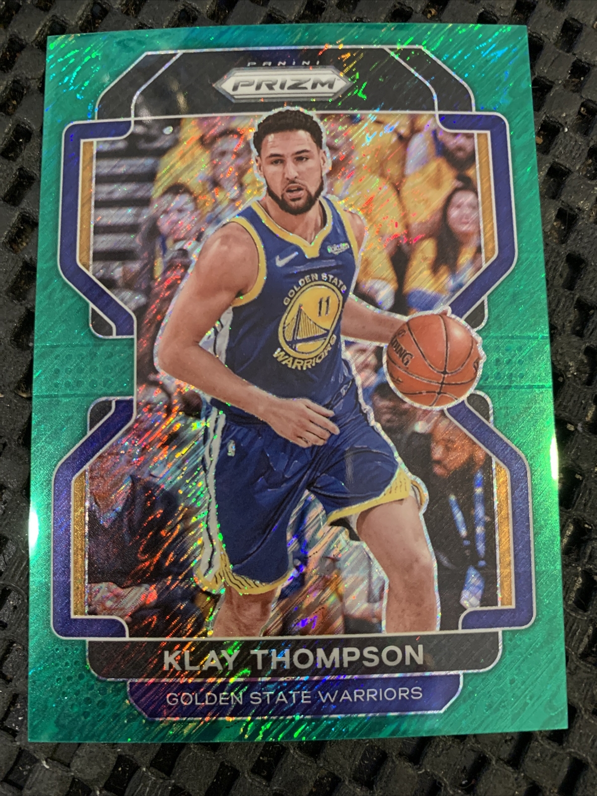 KLAY THOMPSON 2021-22 PANINI PRIZM GREEN SHIMMER FOTL SSP #5/5 WARRIORS #92 1/1