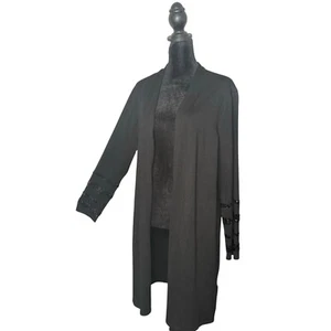 Alfani Duster Cardigan Open Front Sweater Womens L Sequin Sleeve Black NEW - Imagen 1 de 8