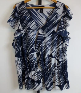 Lane Bryant Flutter Sleeve Cold Slit Top Womens Plus Size 18 Ruffle Blue Sequin - Picture 1 of 9