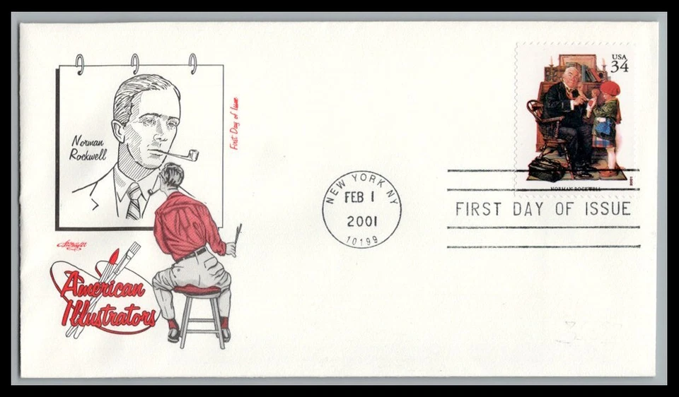 US FDC # 3502r 34c American Illustrators, N. Rockwell Artmaster   2001, 9p3422 - Image 1 of 1