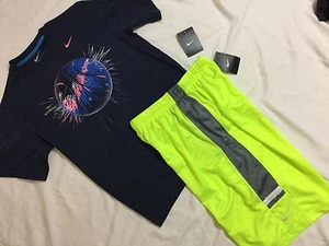 Let Nike 2-Piece Let T shirt  Blue & Short Yellow  Bsktbll Size L - Picture 1 of 4