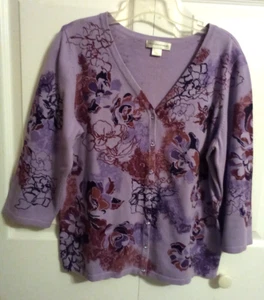 Maglione cardigan Christopher & Banks taglia large floreale lavanda - Foto 1 di 3