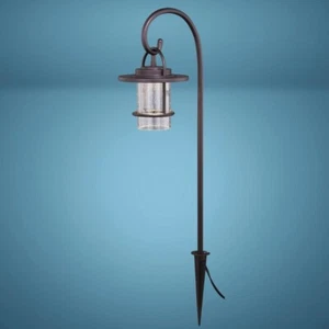 20" Bronze Low Voltage Integrated LED Landscape Light Clear Seeded Glass Shade - Picture 1 of 10