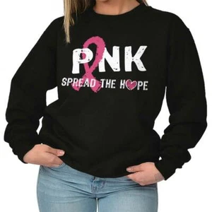 Breast Cancer Awareness Ribbon Spread Hope Womens Long Sleeve Crew Sweatshirt - Picture 1 of 9